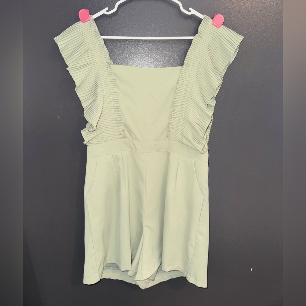 Women's Sage Green Ruffled Romper - Size M - Molly Green Boutique